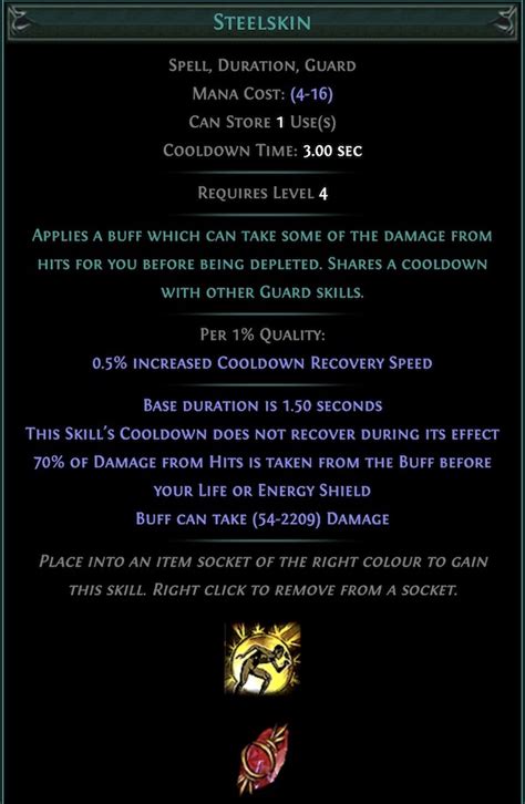00 sec Can Store 1 Use(s) Cast Time Instant Requires Level 10 Grants Elusive and a buff that. . Poe guard skills